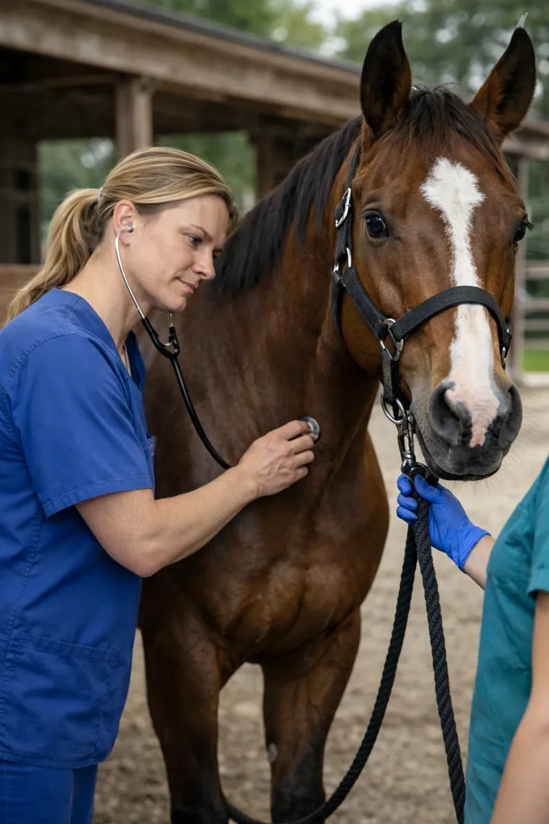Veterinarian examining a horse